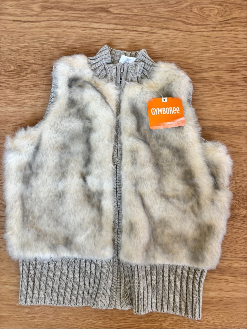 Gymboree Girls Faux Fur Zip Vest in white and grey